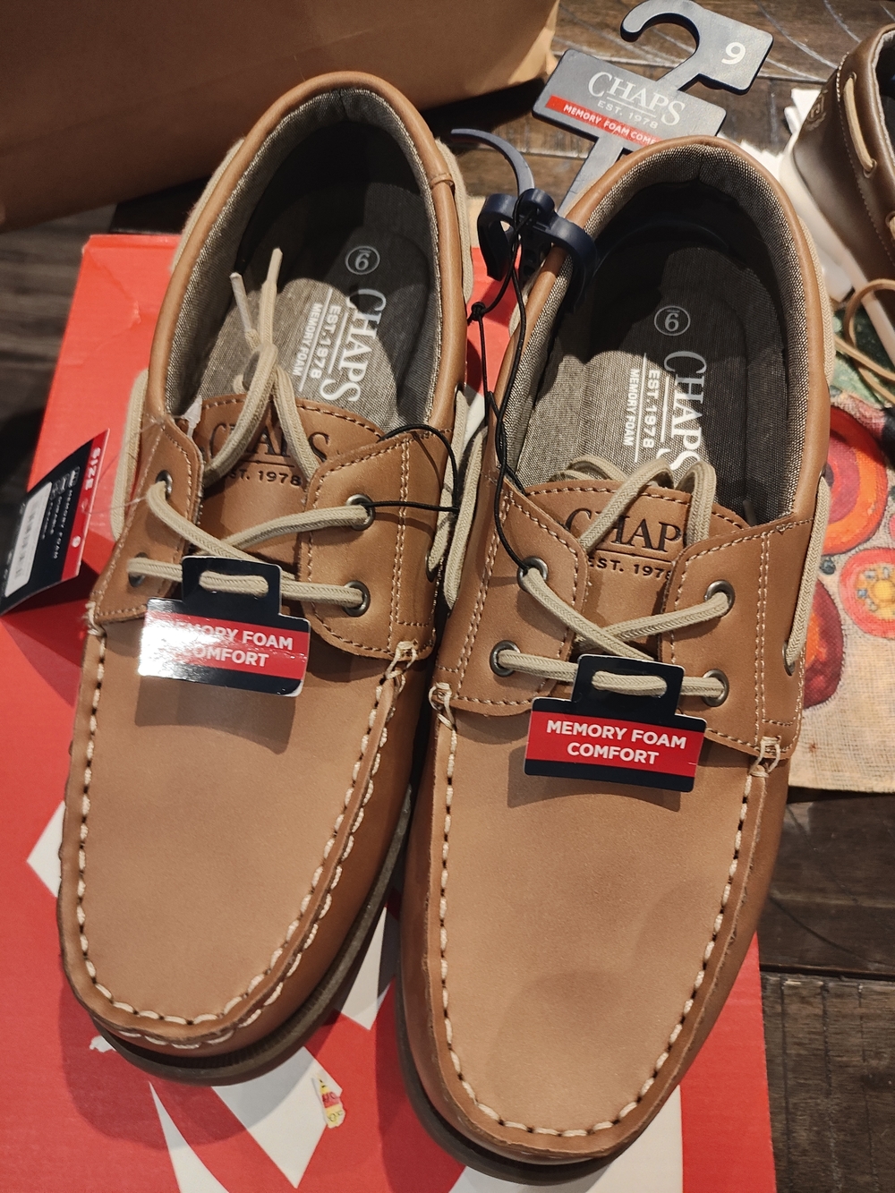 Chaps Men’s Brown Leather-Style Boat Shoes 12